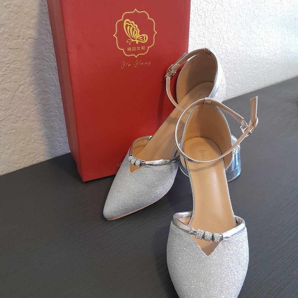 Elegant Silver Glitter Heels by